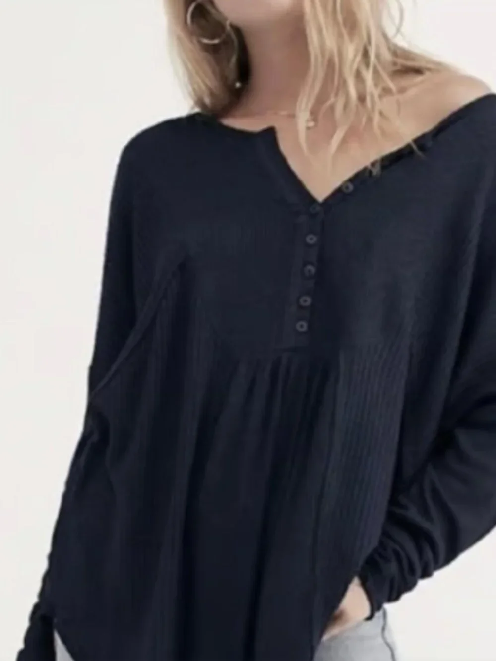 NWT Free People 'Leo' Henley Thermal in BLACK